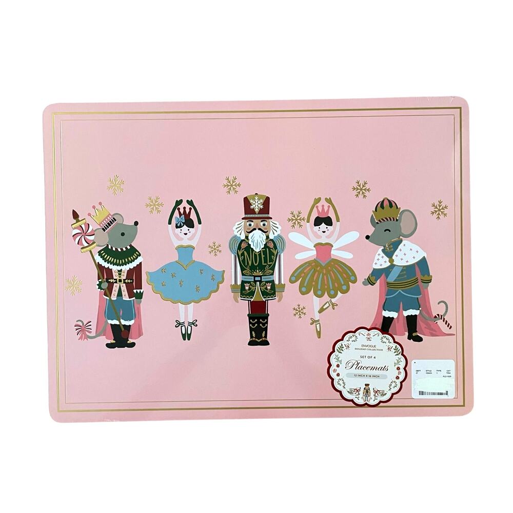 Envogue Pink NUTCRACKER Cork Backed Christmas Placemats 12x16 Holiday New